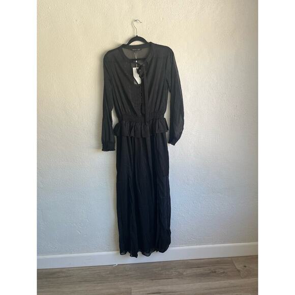 Anthropologie Endless Rose Woman Black Sheer Long Sleeve Tie Front Maxi … - Picture 1 of 11